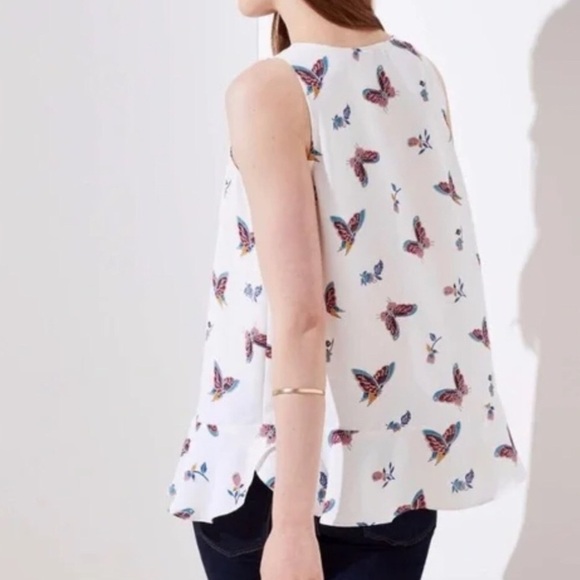 LOFT Cream and Blue Peplum Tank Top - Picture 7 of 7